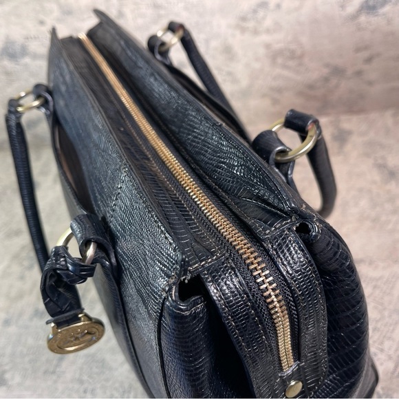 Brahmin black reptile embossed leather satchel bag - Picture 8 of 14